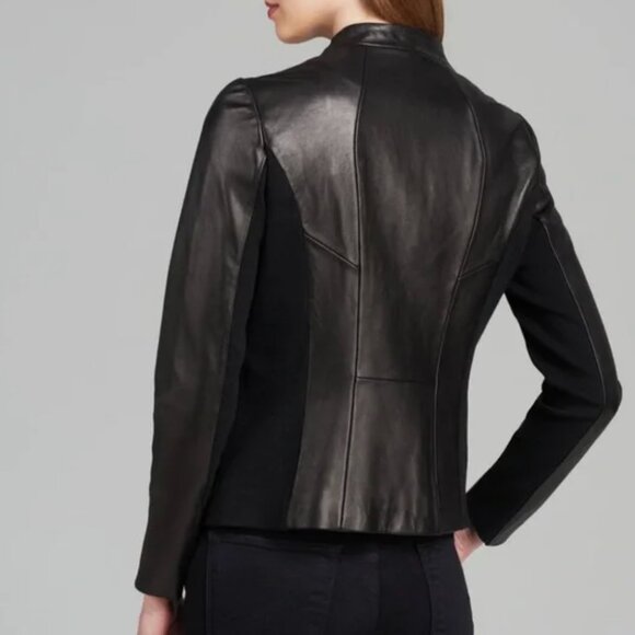 T TAHARI Lamb Leather Jacket – Black – Size M - Picture 1 of 7